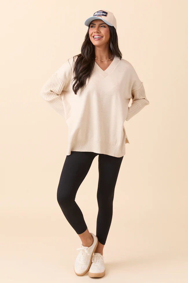 Mariah Ivory Relaxed Long Sleeve Pullover Tunic | Pink Lily