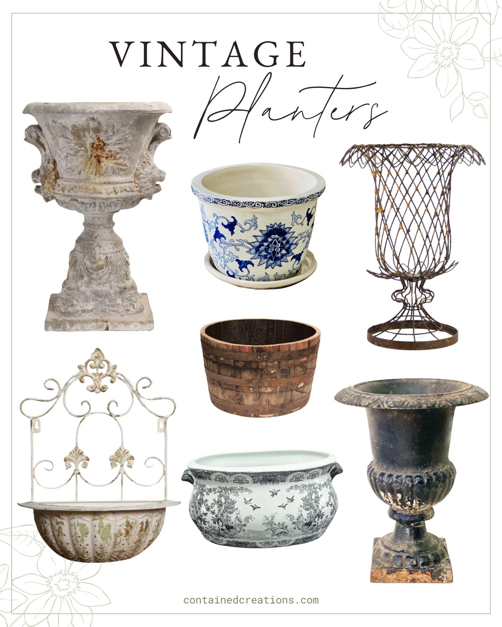 Vintage planters create a relaxed and charming cottage garden. I love a pot with some chipped paint or rust to bring a sense of age and history to a container garden design. 

#LTKHome #LTKSeasonal