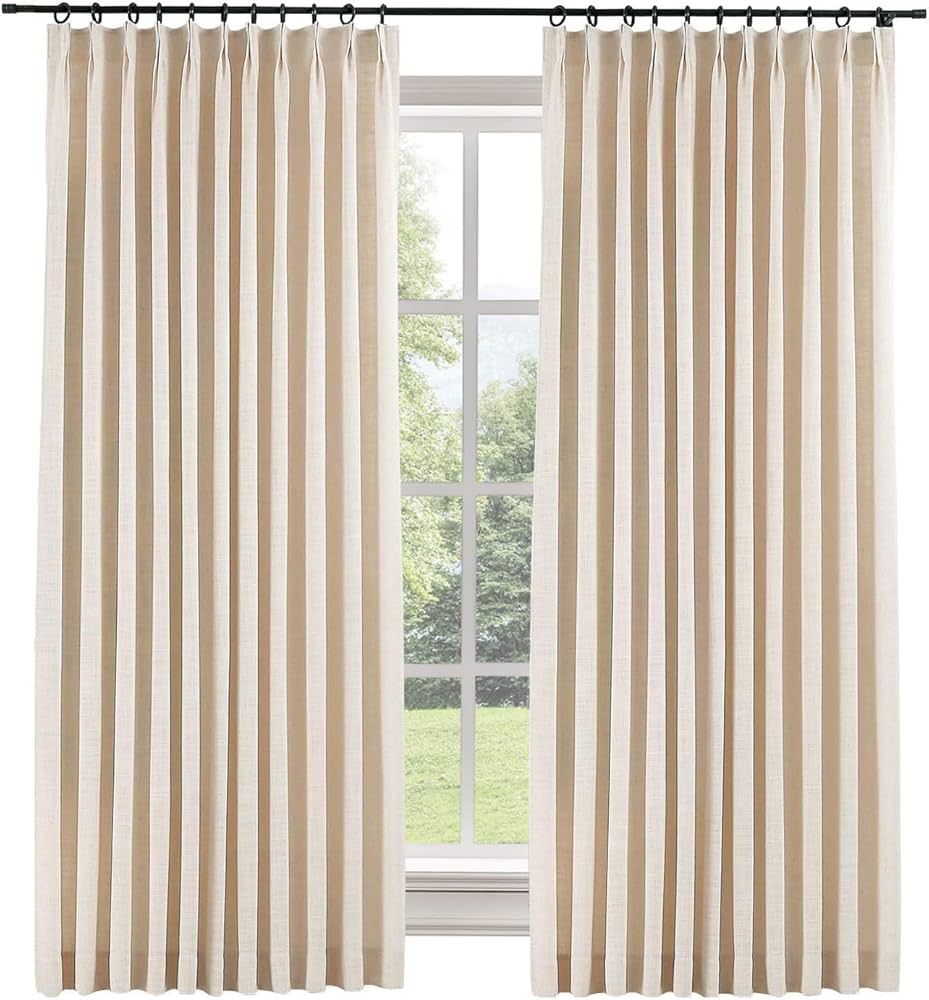 TWOPAGES 52 W x 96 L inch Pinch Pleat Darkening Drape Faux Linen Curtain with Blackout Lining Dra... | Amazon (CA)