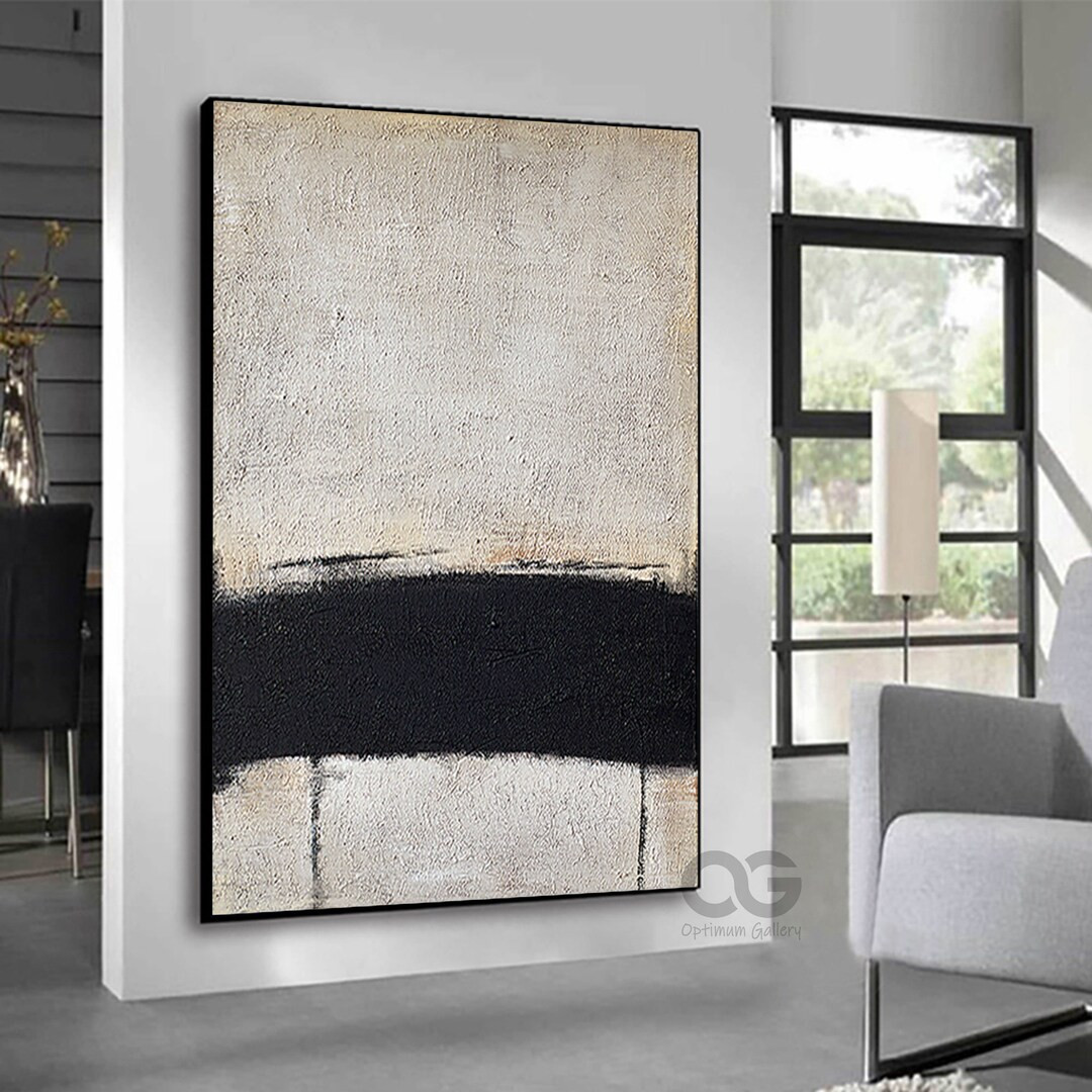 Original Beige and Black Wall Art Large Modern Abstract Painting Abstract White Minimalist Wall A... | Etsy (US)