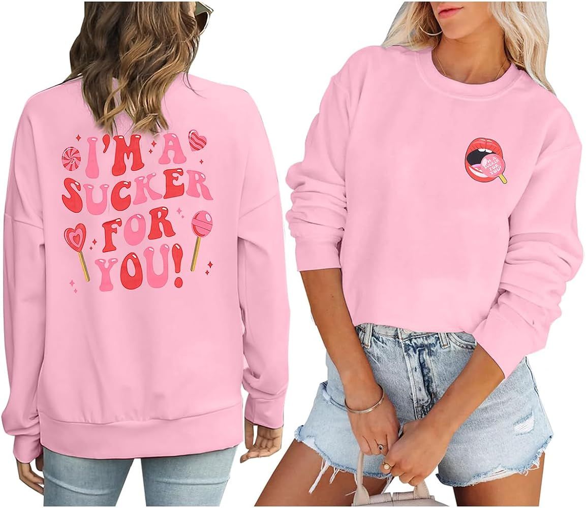 UNIQUEONE I Am A Sucker For You Sweatshirts Women Valentines Day Sweatshirt Heart Sweater Crewnec... | Amazon (US)