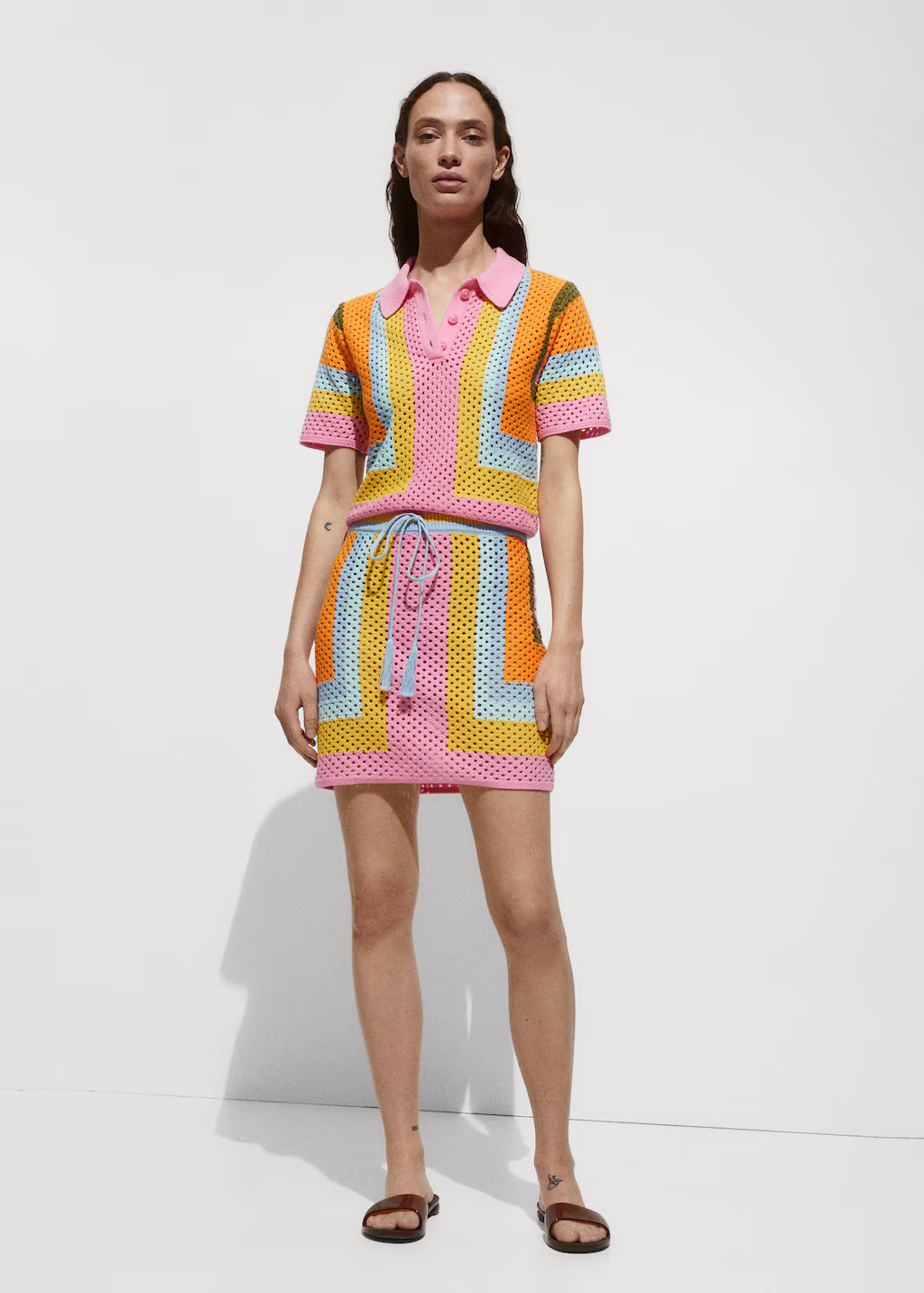 Crochet poloshirt met korte mouwen - Dames | MANGO Nederland | MANGO (NL)