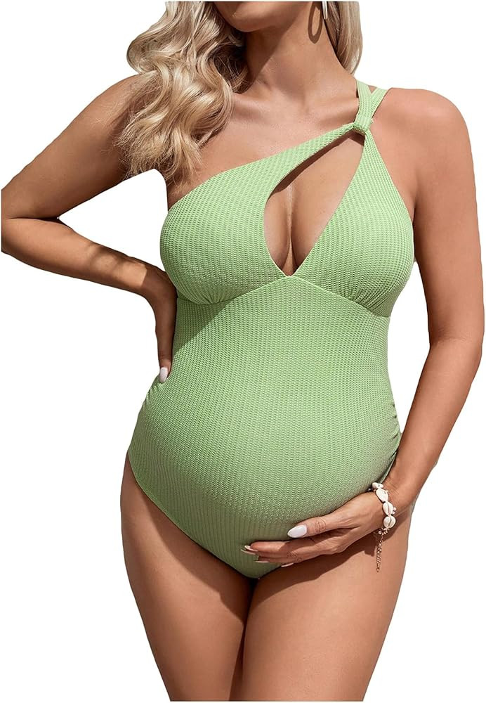 MakeMeChic Women's Maternity One Piece Swimsuit Cut Out One Shoulder Pregnancy Bathing Suit | Amazon (US)