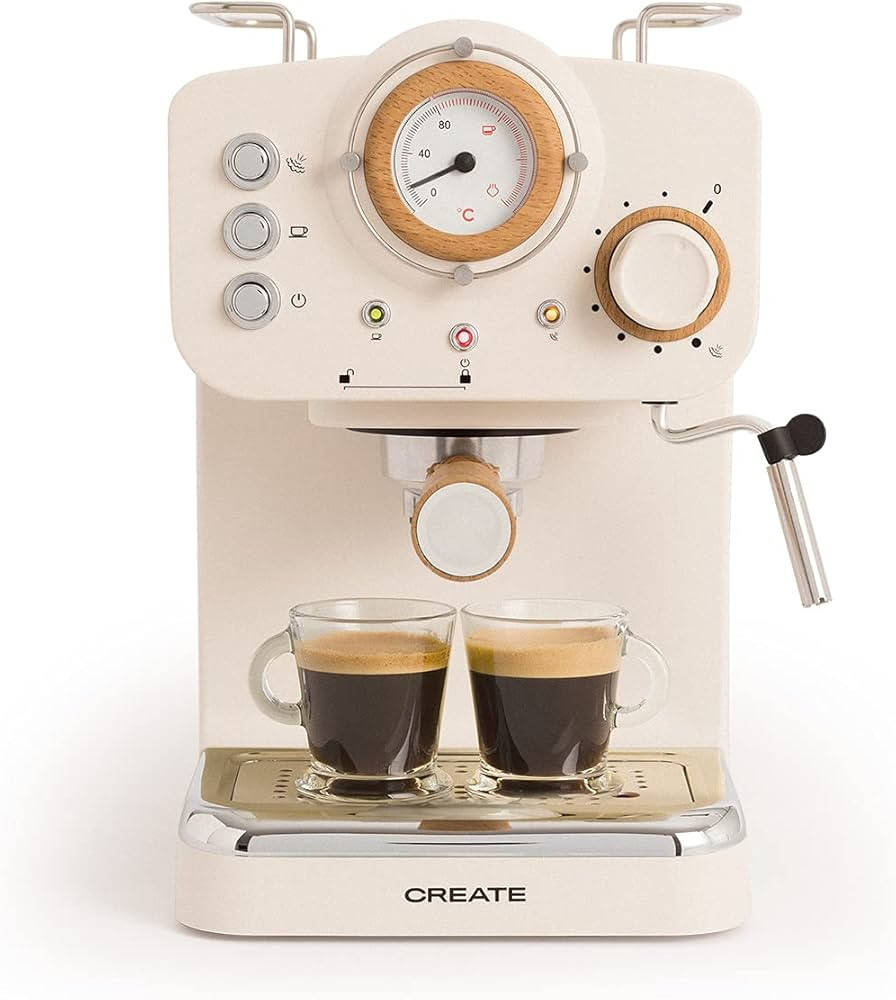 CREATE / THERA MATT RETRO/Cafetera Express Blanco Mate y Madera/Café molido y monodosis ESE, Caf... | Amazon (ES)