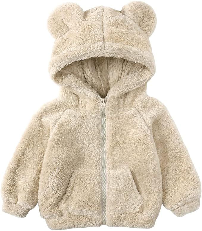 Newborn Infant Baby Boys Girls Cartoon Fleece Hooded Jacket Coat with Ears Warm Todder Kids Outwe... | Amazon (US)