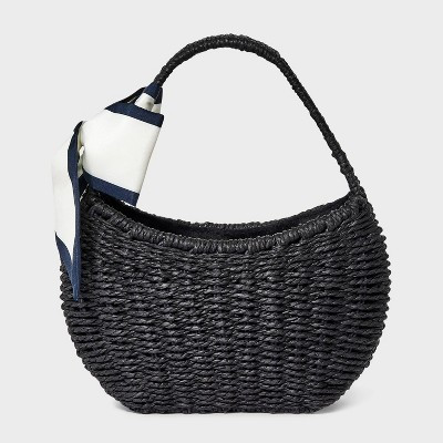 Straw Mini Bag with Bow - A New Day™ Black: Woven Paper Straw, Structured Shoulder Handbag, Sin... | Target