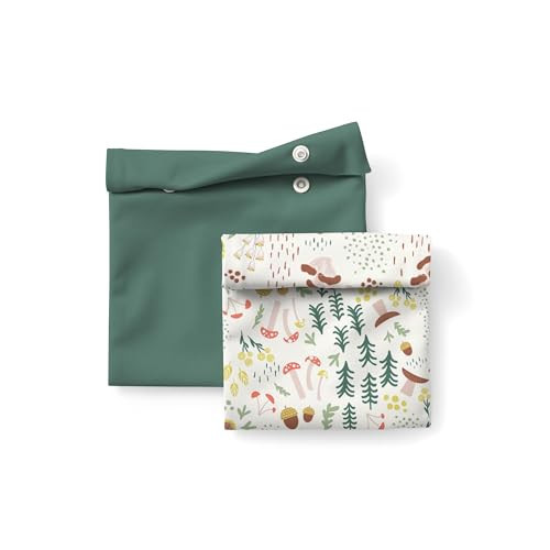 Esembly Snack + Sammy Pouches - Reusable Snack & Sandwich Bags| Silicone Storage Bag for Food | Microwave & Dishwasher Safe - Set of 2 - Fantastic Fungi + Forest | Amazon (US)