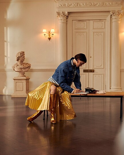 Pleated wrap skirt in gold lamé | J. Crew US