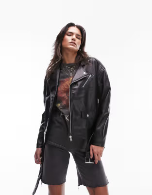 Topshop faux over sized biker jacket in black | ASOS (Global)