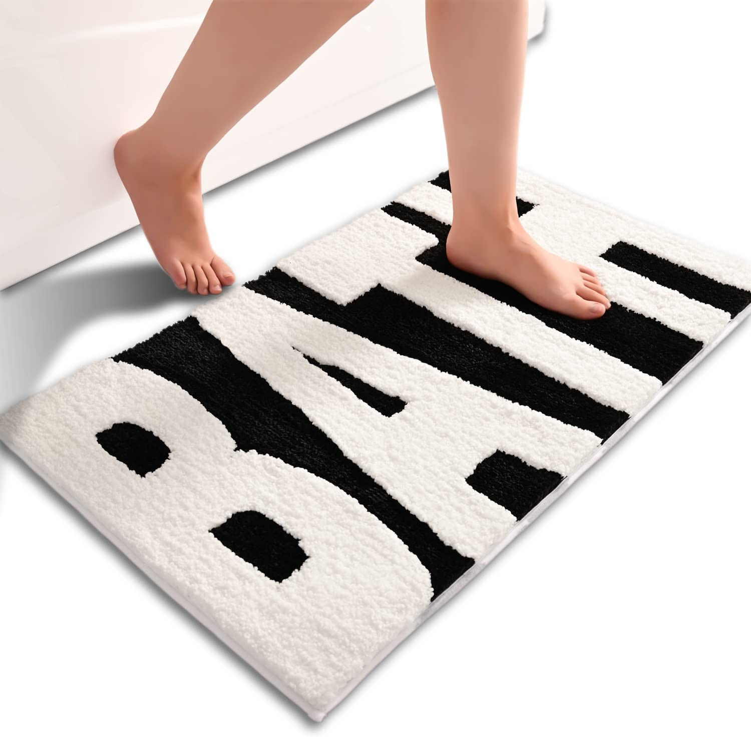 Black and White Bathroom Rugs, Bath Letters Non Slip Bathroom Mat, Soft Absorbent Cute Bath Mat, ... | Amazon (US)