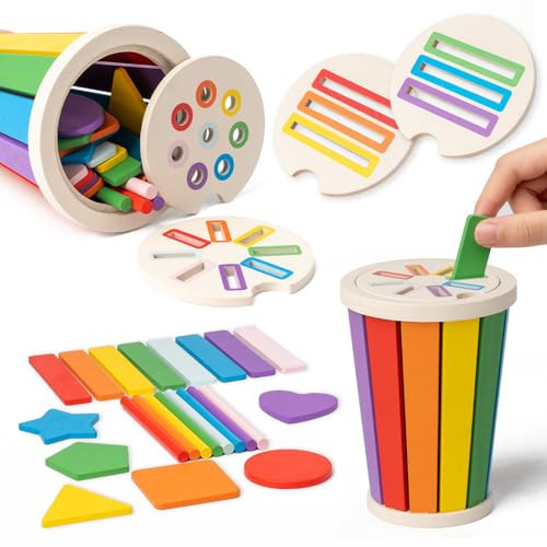 Montessori Toys for 1-3 Year Old, Wooden Color Sorting Learning Toys for Toddlers, Fine Motor Skills Toys for 2-3, Sensory Development Educational Matching Games, 18 Month Old Toy Baby Boys Girls | Amazon (US)