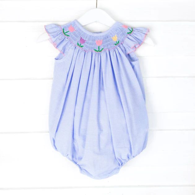 Tulip Smocked Light Blue Gingham Bubble | Classic Whimsy