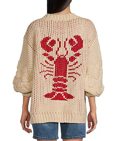 Bailey Rose Long Sleeve Oversized Lobster Cardigan - L | Dillard's