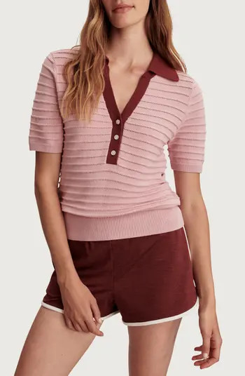 Wren Stripe Cotton Blend Pointelle Polo Sweater | Nordstrom