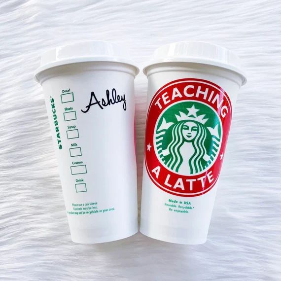 1 Teaching A Latte Reusable Starbucks CupThe Primary Color is the color surrounding the logo (Red... | Etsy (US)