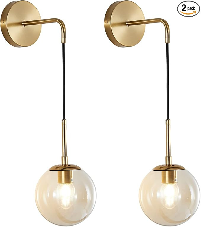 KCO Lighting Modern Gold Globe Wall Sconce Mid Century Raw Brass Round Glass Wall Mounted Light M... | Amazon (US)