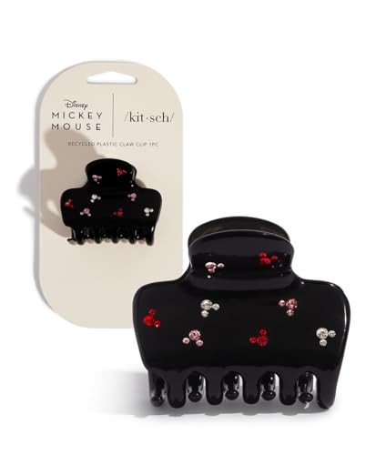 Kitsch & Mickey/Minnie Hair Claw with Rhinestones, Cute and Elegant Claw Clips for Girls, Great for All Hair Types, Recycled Plastic | Ideal Gifts for Women - 1pc (Black) | Amazon (US)