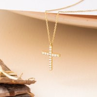 14K Gold Cross Necklace Cubic Zirconia Religious Pendant | Etsy (US)
