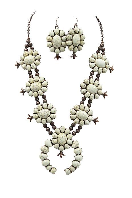 Tipi Southwestern Navajo Faux Turquoise Squash Blossom Statement Necklace & Earrings Set | Amazon (US)