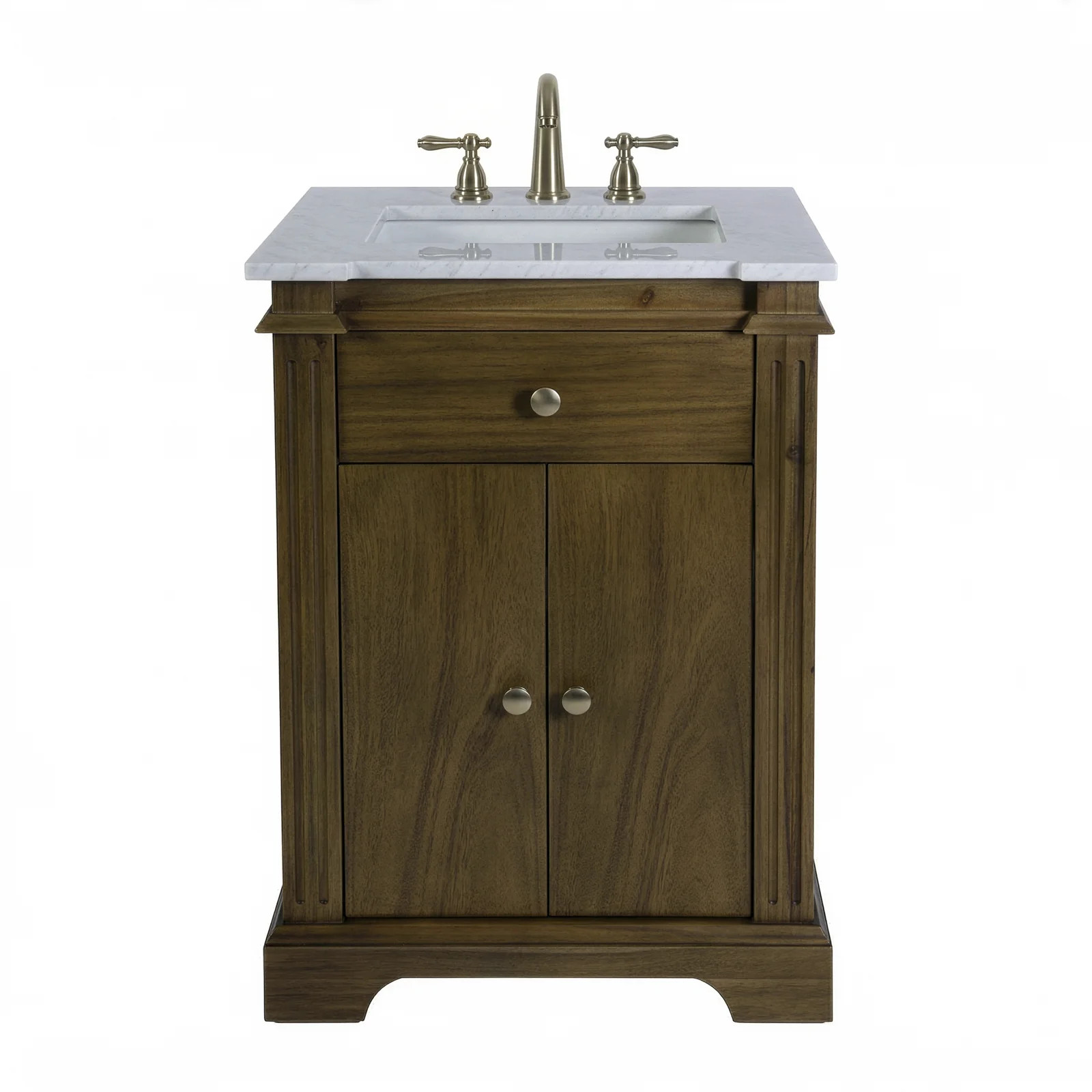 Rachelle 24 in. W Wood & Marble Bathroom Vanity, Walnut Brown | Birch Lane