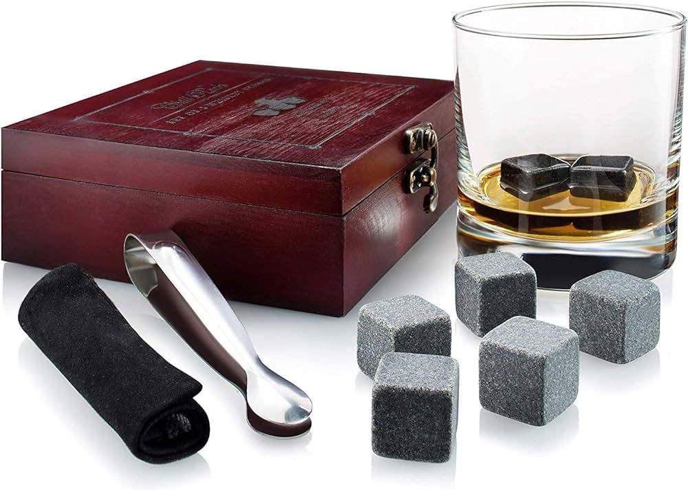 Gift Set of 8 Whiskey Chilling Stones [Chill Rocks] - in Premium Wooden Gift Box with Stainless S... | Amazon (US)