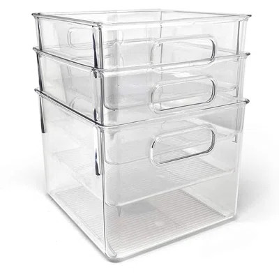 Isaac Jacobs 3-pack Medium Clear Storage Bins With Handles, Plastic Organizer For Home Or Fridge/freezer, Pantry And Kitchen Non-slip Container Set, B | Wayfair North America