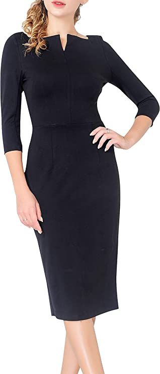 Marycrafts Women's Work Office Business Square Neck Sheath Midi Dress | Amazon (US)