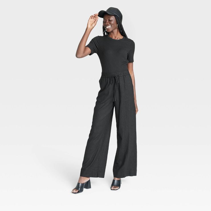 Women's High-Rise Wide Leg Linen Pull-On Pants - A New Day™ | Target