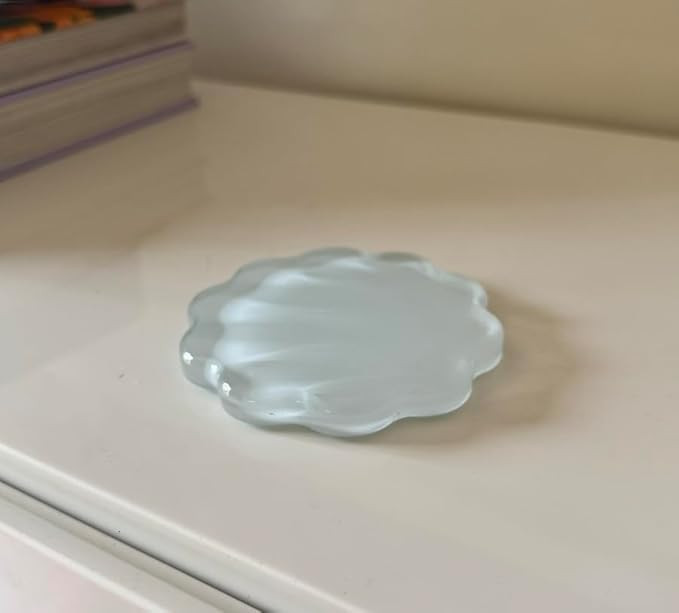 Scalloped Acrylic Drink Coaster Set 4‑Pack with Holder – Light Blue Minimalist Beverage Coast... | Amazon (US)