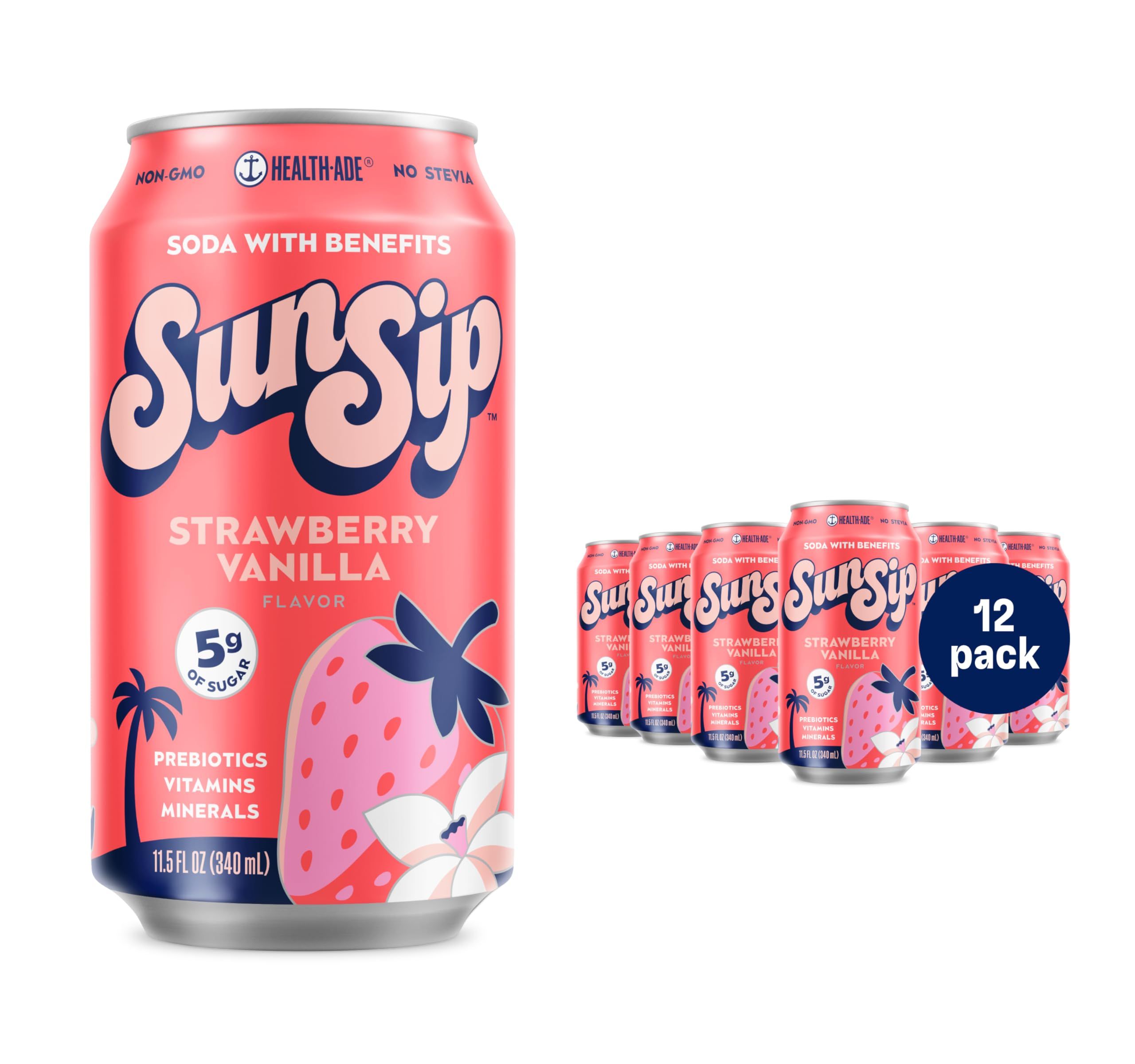 SunSip Prebiotic Soda With Benefits - Gut-Healthy Beverage with Vitamins and Minerals, 25 Calorie... | Amazon (US)
