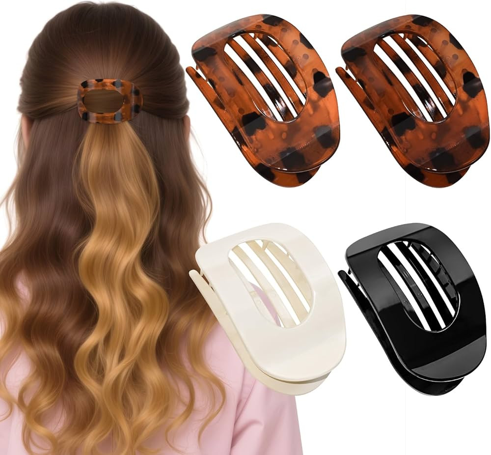 4 Pcs Flat Hair Claw Clips for Women's Thick Hair, Curved Strong Hold, Non Slip Design for Women ... | Amazon (UK)