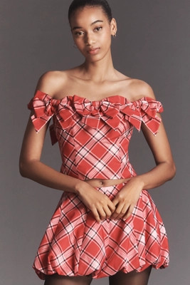 LoveShackFancy Winston Plaid Bow Top | Anthropologie (US)