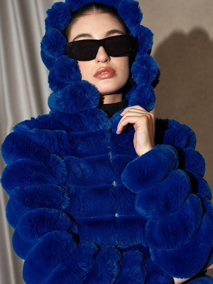 Anewsta Solid Zip Up Hooded Fuzzy Coat | SHEIN