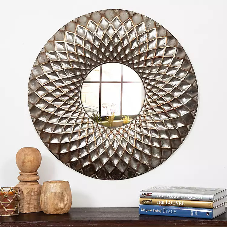 Lattice Hammered Metal Round Wall Mirror | Kirkland's Home