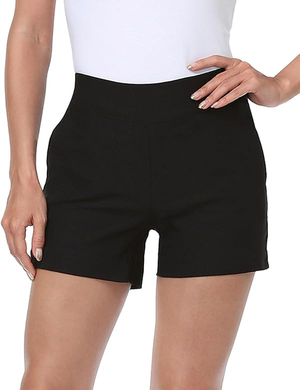 HDE Chino Shorts for Women 4" Inseam Elastic High Waisted Casual Summer Shorts | Amazon (US)