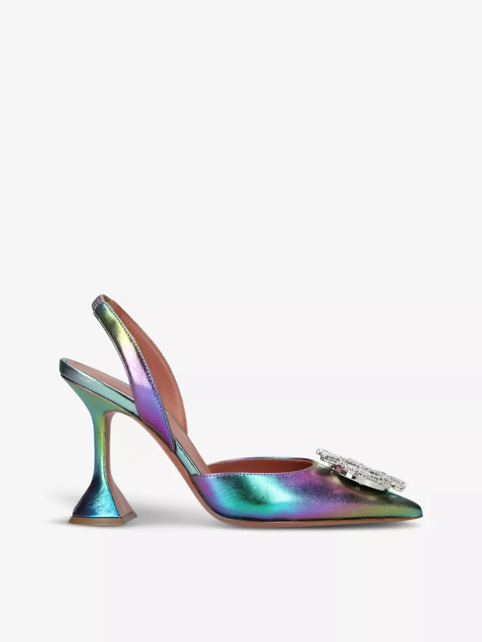 Begum crystal-embellished metallic-leather slingback courts | Selfridges