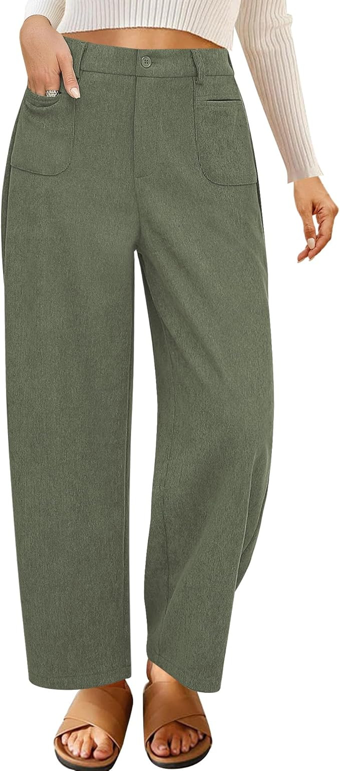 GRAPENT Barrel Pants for Women High Waisted Corduroy Elastic Waist Trendy Loose Casual Fall Trous... | Amazon (US)