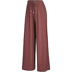 Made By Johnny MBJ WB1484 Womens Pleated Wide Leg Palazzo Pants with Drawstring OneSize Marsala a... | Amazon (US)