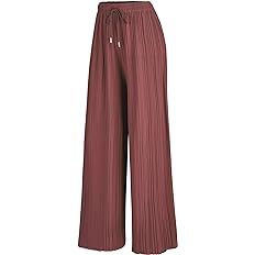 Made By Johnny MBJ WB1484 Womens Pleated Wide Leg Palazzo Pants with Drawstring OneSize Marsala a... | Amazon (US)