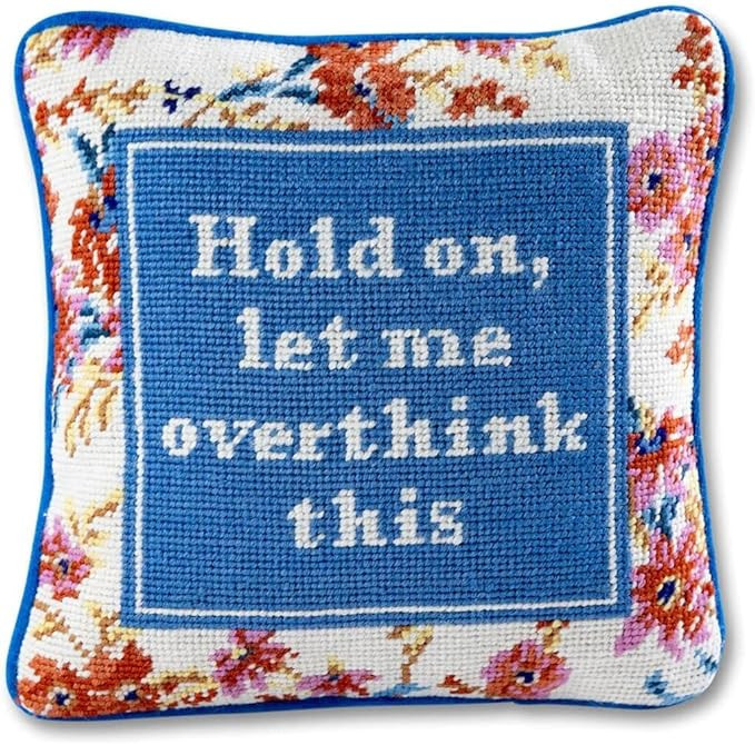 FURBISH Handmade Needlepoint Decorative Throw Pillow - Overthink - 11" x 11" - Small Embroidered ... | Amazon (US)