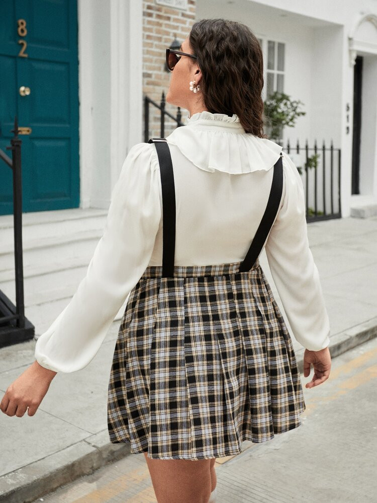 Plus Tartan Pattern Suspender Skirt | SHEIN