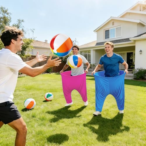 18 PCS Granny Pants Yard Game Set, Oversized Blue & Pink Pants with 12 Bouncy Balls, 2 Pumps & 2 Flags, Outdoor Tossing Games for Adults Family Birthday Backyard Party Team-Building Gatherings | Amazon (US)