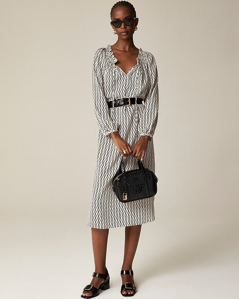 Ruffleneck midi dress in vintage links print | J. Crew US