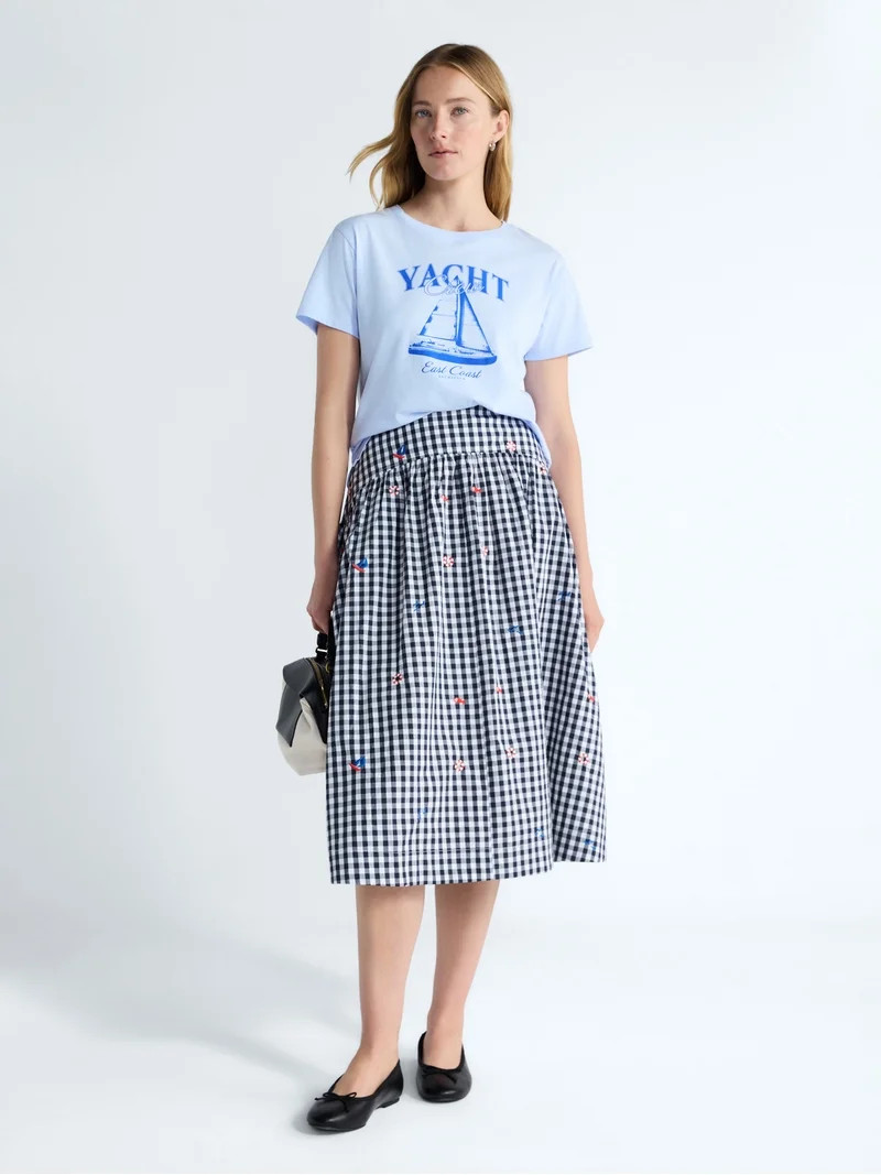 Free Assembly Women's and Women's Plus Embroidered Cotton Midi Skirt, Sizes 0-26W | Walmart (US)