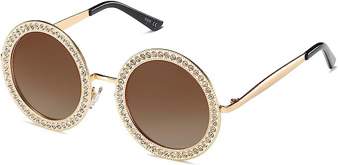 SOJOS Shining Oversized Round Rhinestone Sunglasses Festival Gem Sunnies SJ1095 | Amazon (US)