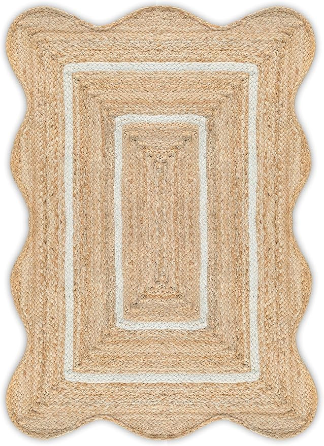 Wave Scalloped Natural Jute Rug Boho Jute Rug Entryway Runner Rug Farmhouse Scallop Rug, Off Whit... | Amazon (US)
