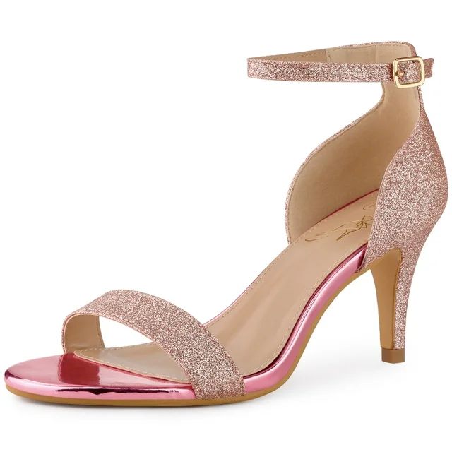 Unique Bargains Women's Sandals Ankle Strap Stiletto Heels Glitter Sandals | Walmart (US)