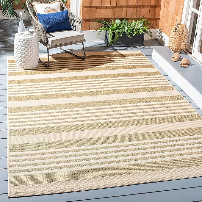 SAFAVIEH Courtyard Collection Accent Rug - 2'7' x 5', Brown & Bone, Stripe Design, Non-Shedding &... | Amazon (US)