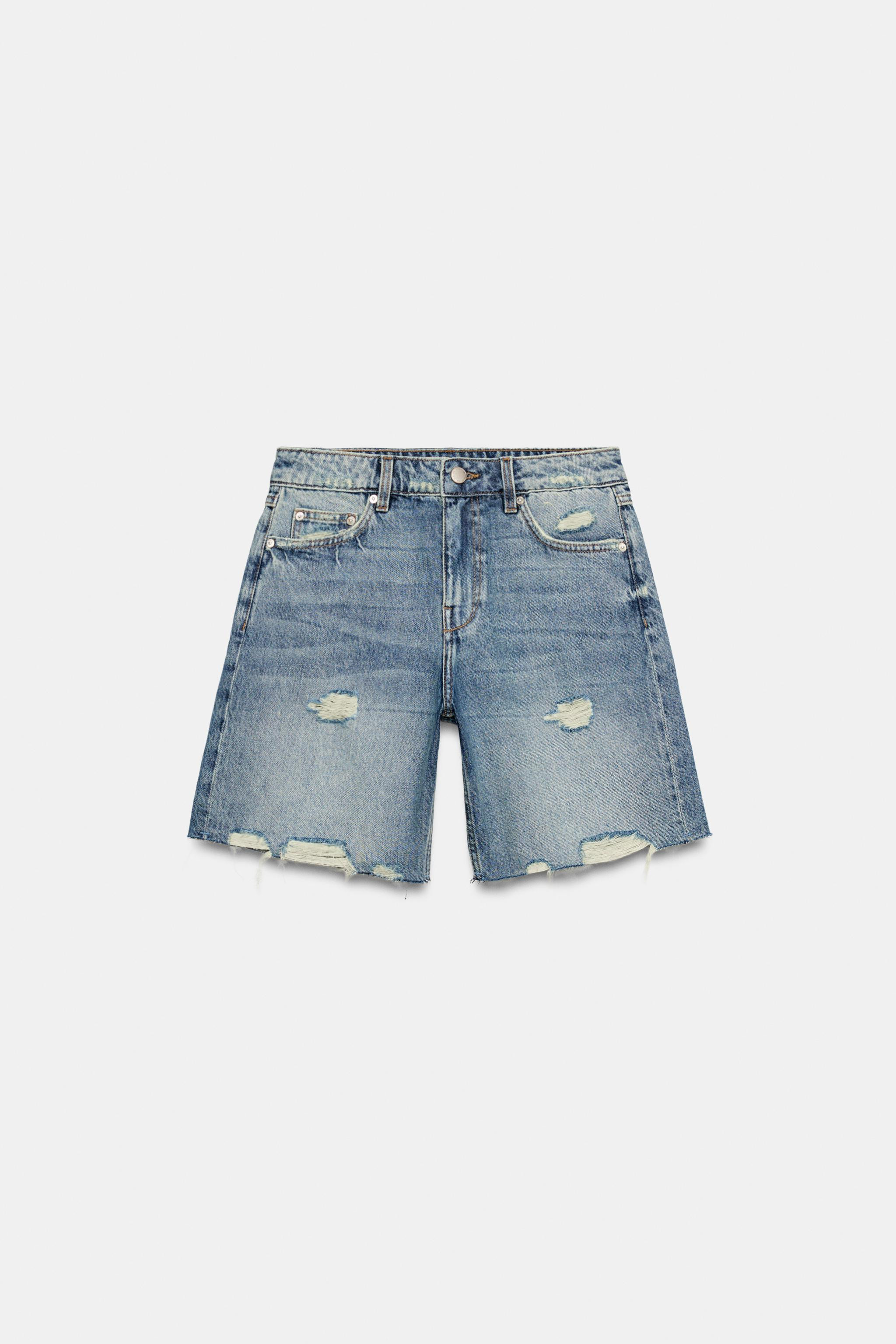 Z1975 RIPPED DENIM BERMUDA SHORTS | Zara UK