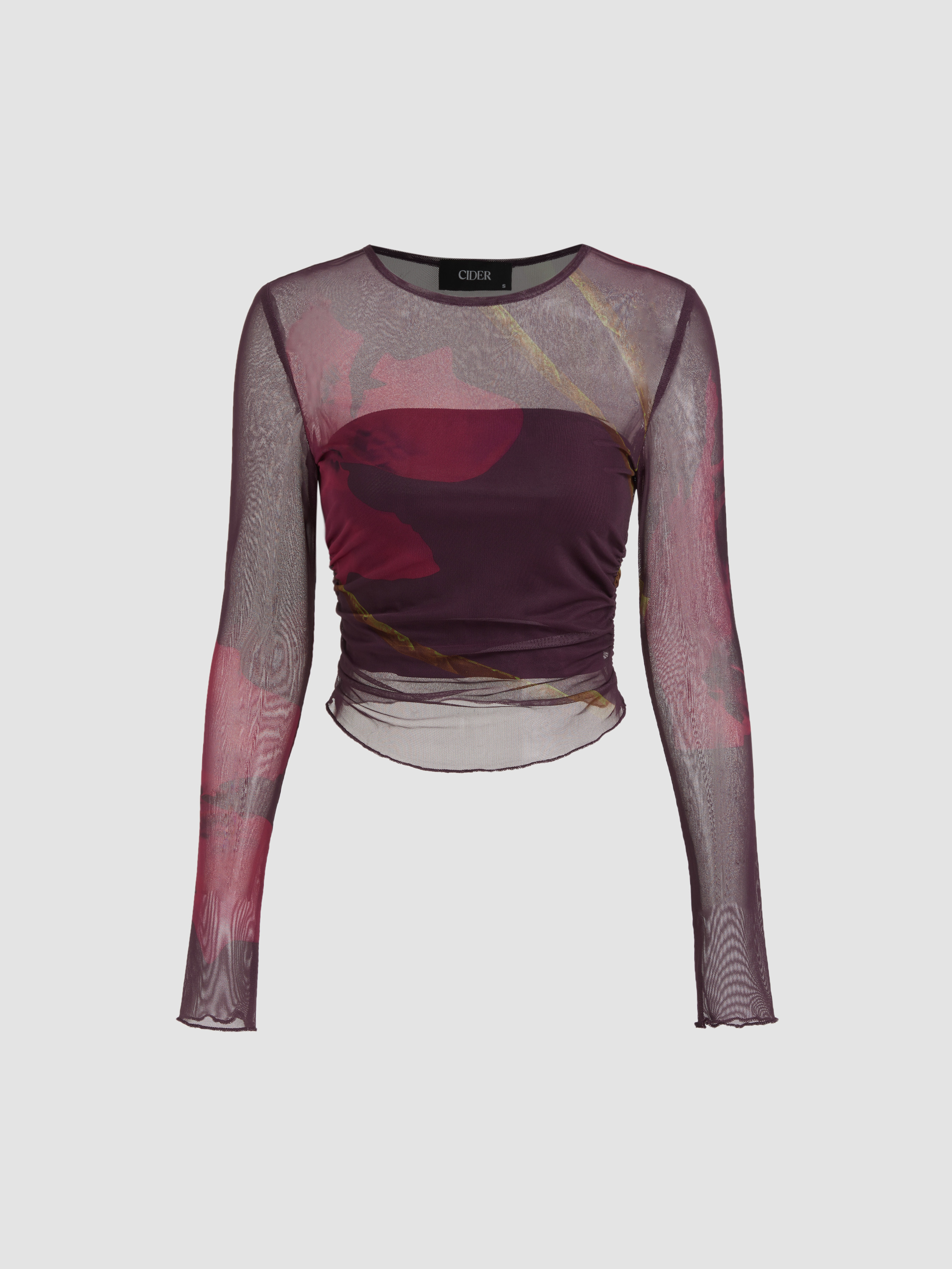 Mesh Mesh Round Neckline Floral Top With Solid Crop Tube Top For Date | Cider